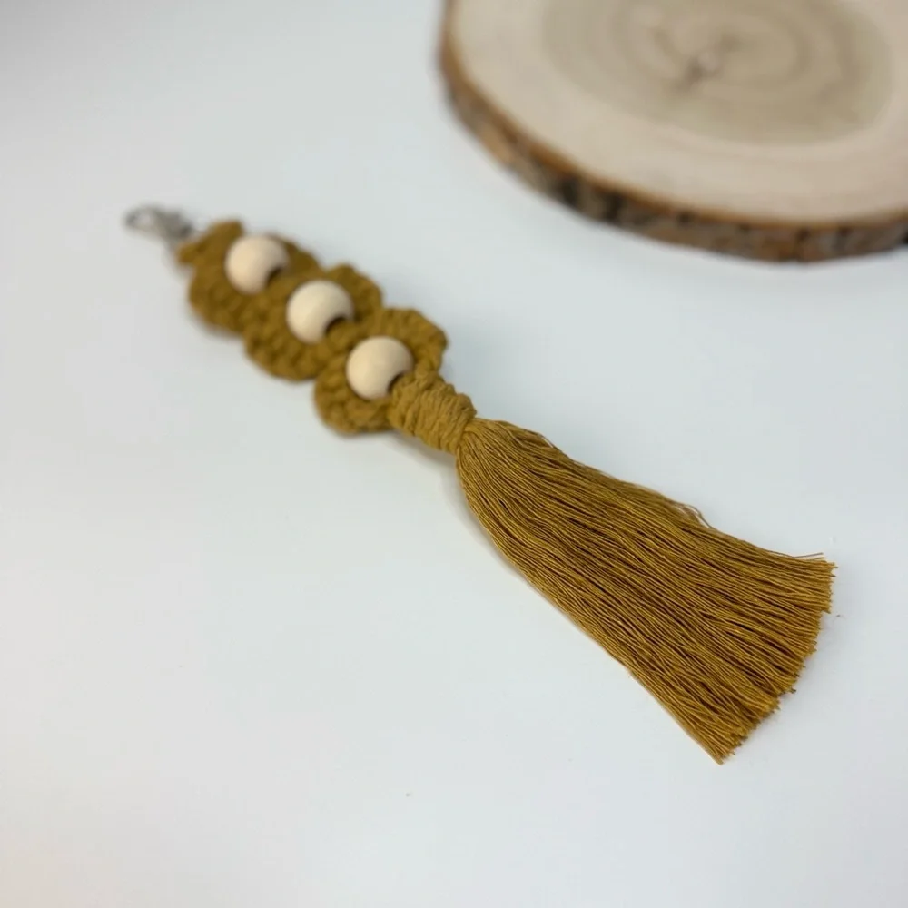 Macrame Handcrafted Floral with Wooden Bead Boho Keychain